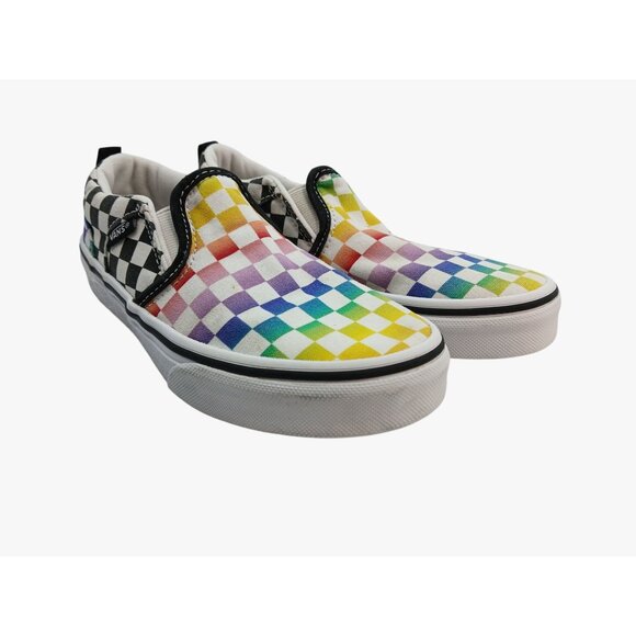 Vans Slip On Asher Checkered Rainbow Shoes Size 1 Kids Missy Canvas Sneakers - Picture 3 of 10